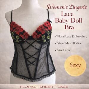 Womens Lingerie Lace Baby-doll Bra Floral Intimates Sheer Whimsigoth Gothic Sexy